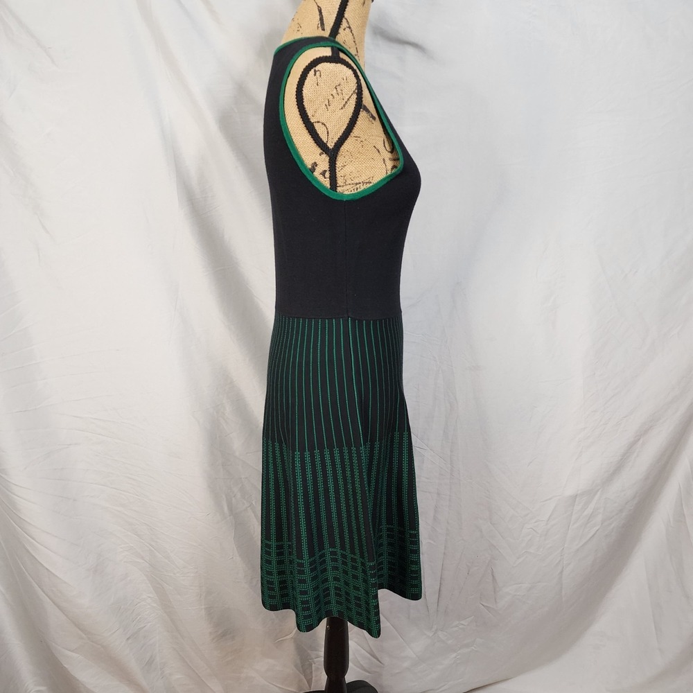 ANNE KLEIN Size Large Black Green Knit Sleeveless Geometric Fit & Flare Dress - Picture 5 of 13